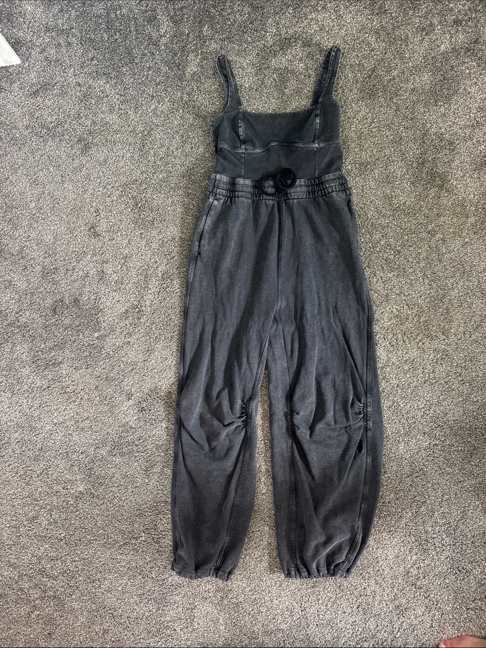 FP Movement by Free People Black Tank-Bodice Jumpsuit with Drawstring Waist